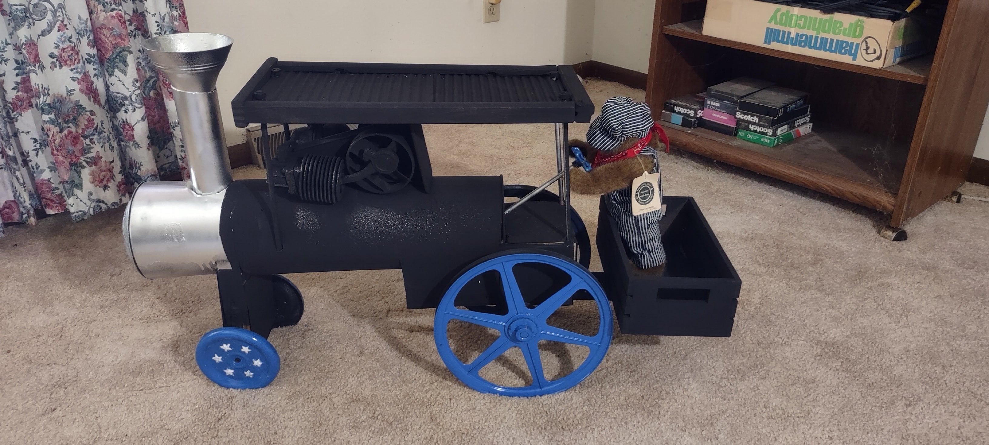 Steambeary the engineer on his Baker Steam Engine