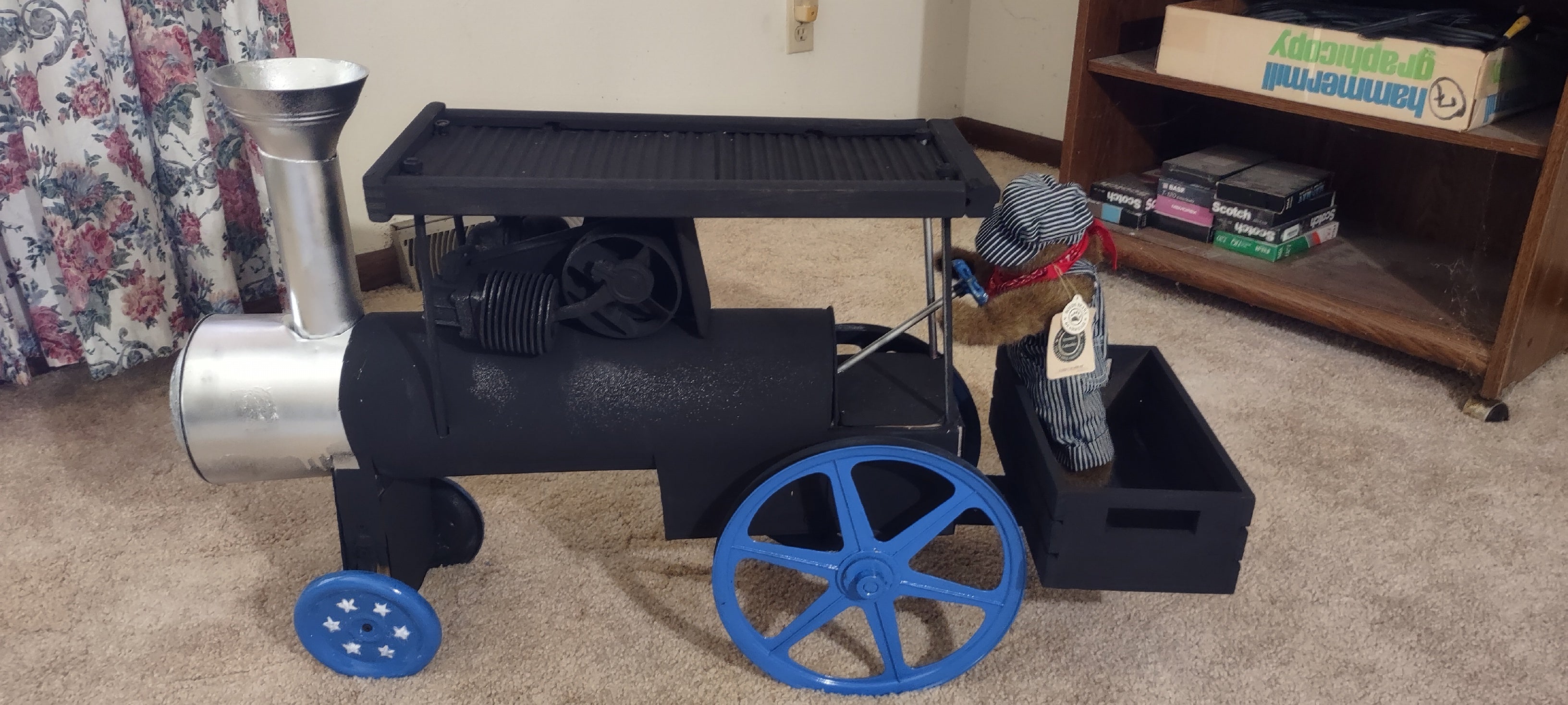 Steambeary the engineer on his Baker Steam Engine